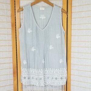 LulaSole Cotton Blouse Top Sleeveless Boho Resortwear Pale Blue Size Small